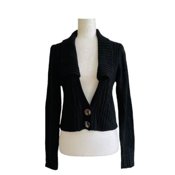Sweater Project Black Shawl Collar Crop Cropped Ribbed Cardigan Sweater XL NEW - Picture 1 of 12